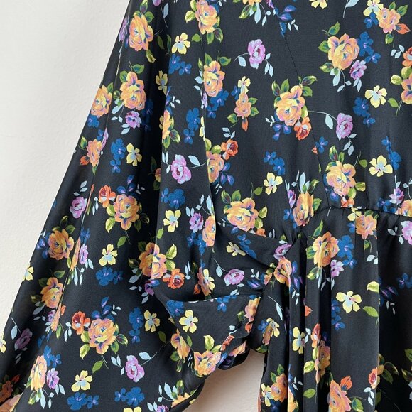 Zara Womens Small Floral Dolman Long Sleeve Crew Neck Mini Dress - Picture 10 of 13